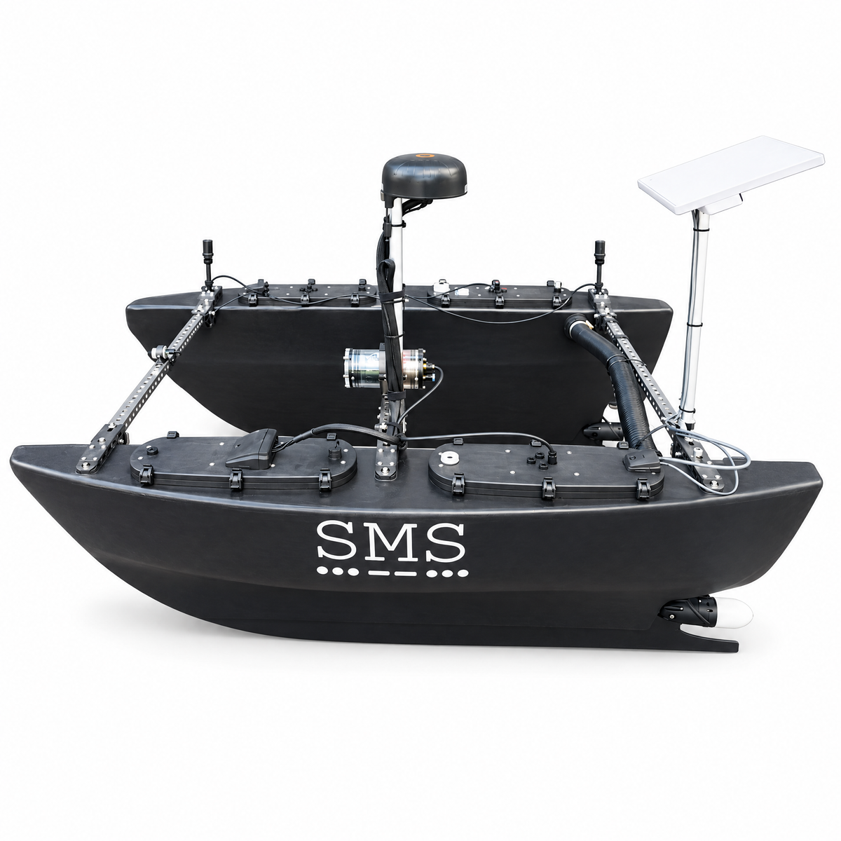 Tyrsky unmanned surface vessel, three-quarter side view with the SMS logo on the hull